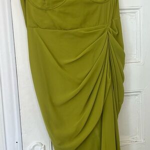 PrettyLittleThing Olive Green Draped Midi Dress